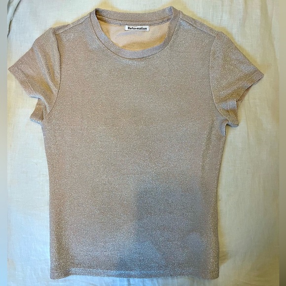 Reformation Laight Top in Buff Sparkle - Size Small - Picture 7 of 9